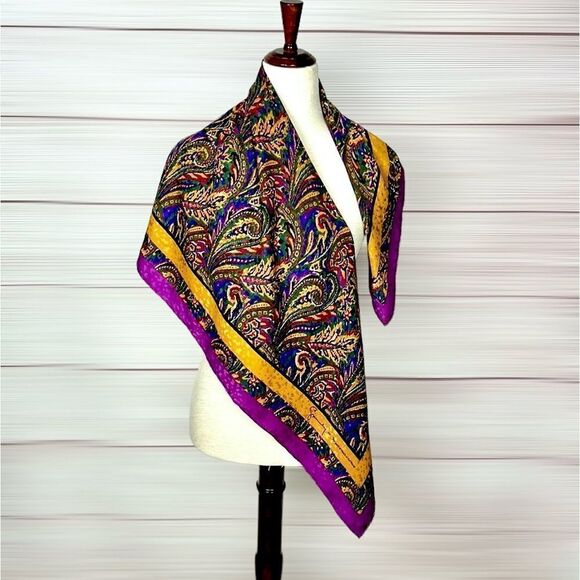 GIVENCHY for The Leadings Hotels of World Silk Scarf Purple Gold Hand Rolled - Picture 1 of 10